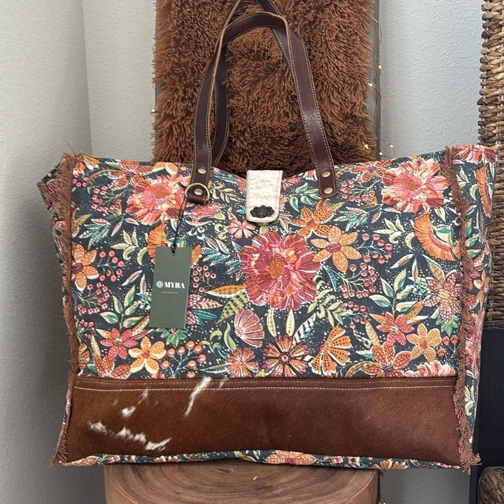 Myra Bag Fyole Canvas & Hairon Weekender Bag - Picture 2 of 10